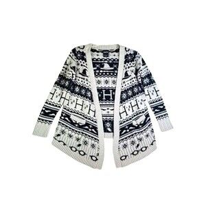 HARRY POTTER Gray Black Fair Isle Cardigan Sweater Small Medium Knit Hot Topic
